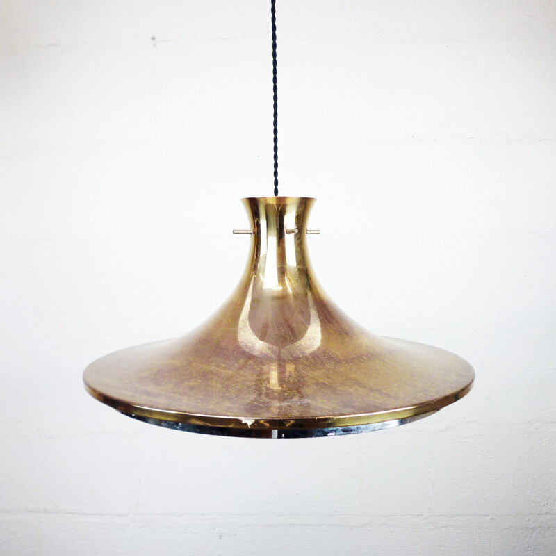 Golden bell scandinavian hanging lamp - 1960s