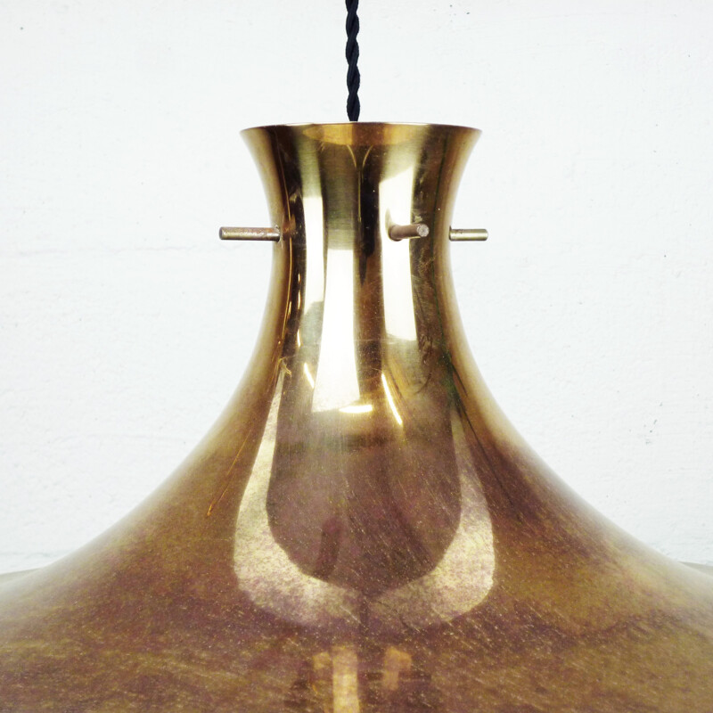 Suspension cloche dorée en laiton, scandinavie - 1960