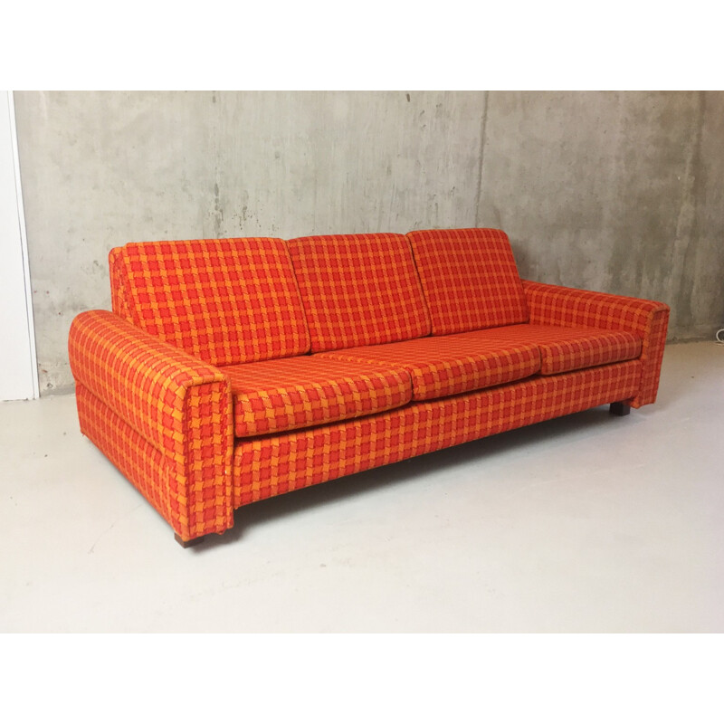 Canapé 3 places vintage à carreaux danois orange - 1970
