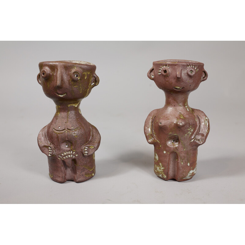 Pair of vintage ceramic sculptures by Jacques Pouchain, 1970