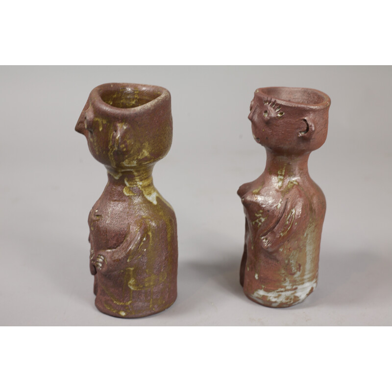Par de esculturas de cerâmica vintage de Jacques Pouchain, 1970