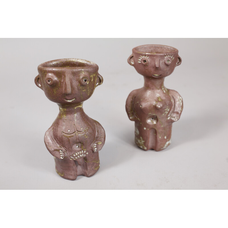 Pair of vintage ceramic sculptures by Jacques Pouchain, 1970