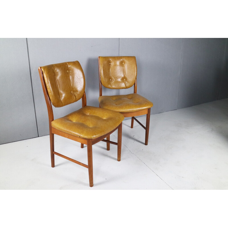 Set of 4 vintage English teak and vinyl dining chairs - 1970s