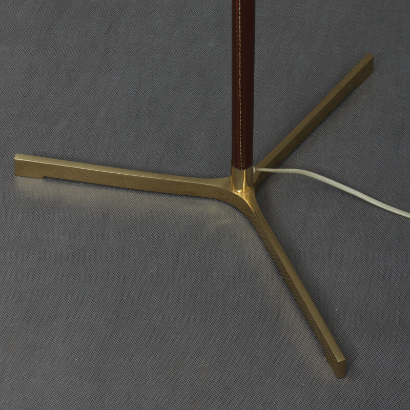 Vintage brass and leather floor lamp by Illum Bolighus - 1960s