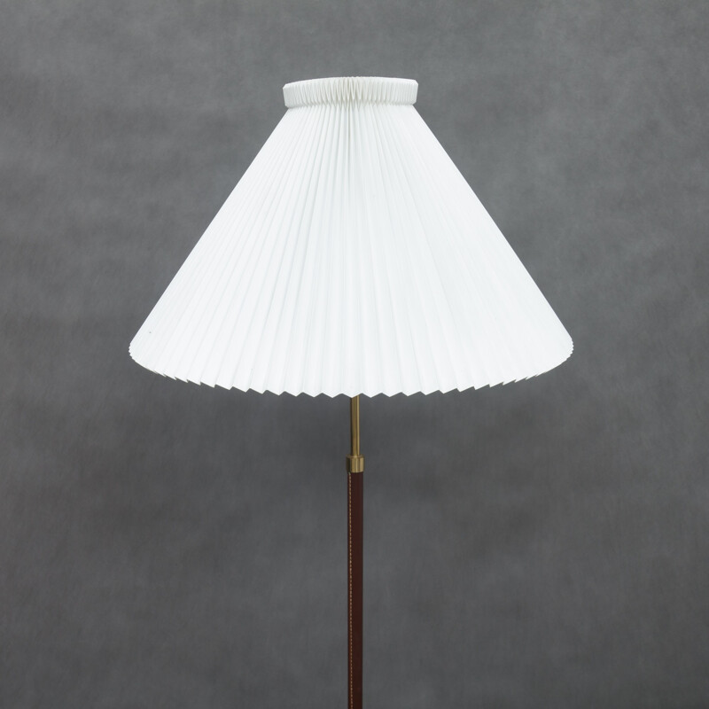 Vintage brass and leather floor lamp by Illum Bolighus - 1960s
