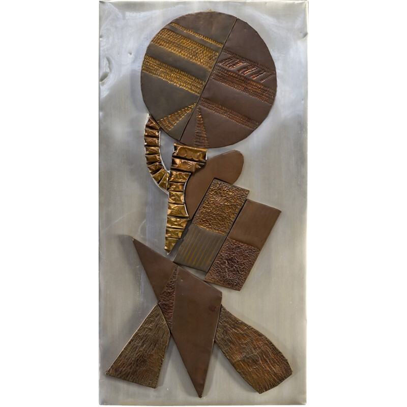 Mixed metals brutalist wall sculpture - 1970s