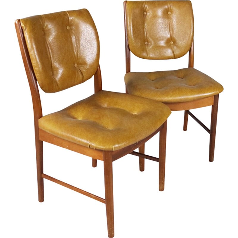 Set of 4 vintage English teak and vinyl dining chairs - 1970s