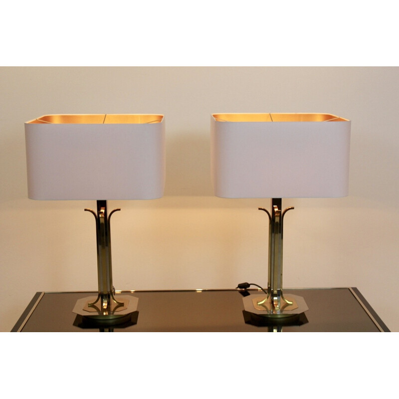 Pair of vintage Belgian Brass and chrome Table Lamps - 1970s