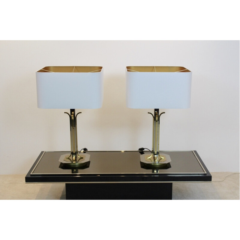 Pair of vintage Belgian Brass and chrome Table Lamps - 1970s