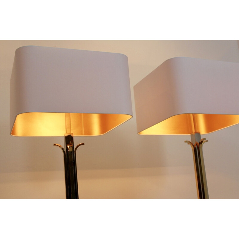 Pair of vintage Belgian Brass and chrome Table Lamps - 1970s