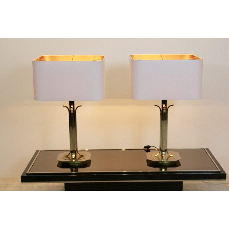 Pair of vintage Belgian Brass and chrome Table Lamps - 1970s