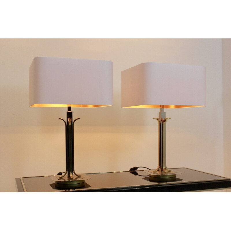 Pair of vintage Belgian Brass and chrome Table Lamps - 1970s