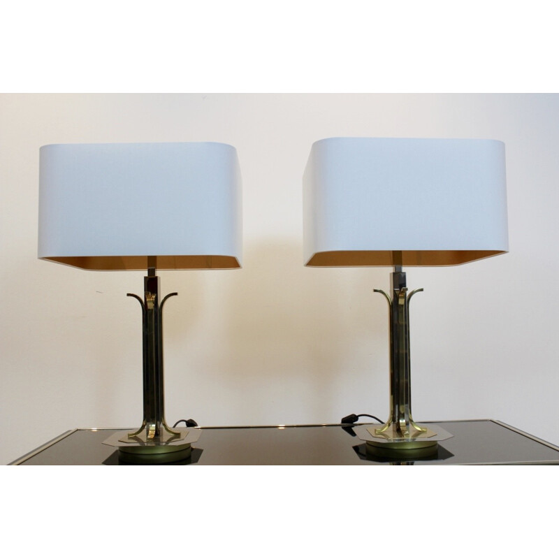 Pair of vintage Belgian Brass and chrome Table Lamps - 1970s