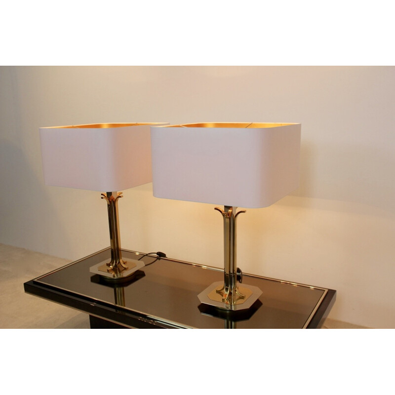 Pair of vintage Belgian Brass and chrome Table Lamps - 1970s