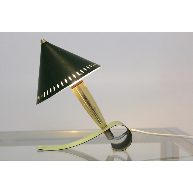 Swedish Pinocchio Desk and Wall Light in Brass and Green - 1960s