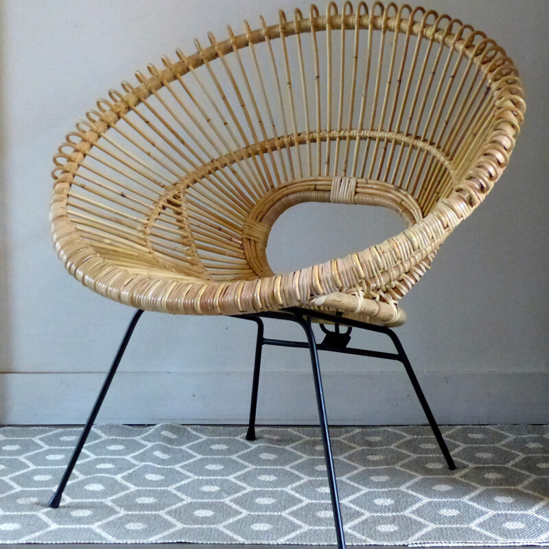 Vintage Rattan Sun Armchair - 1950s