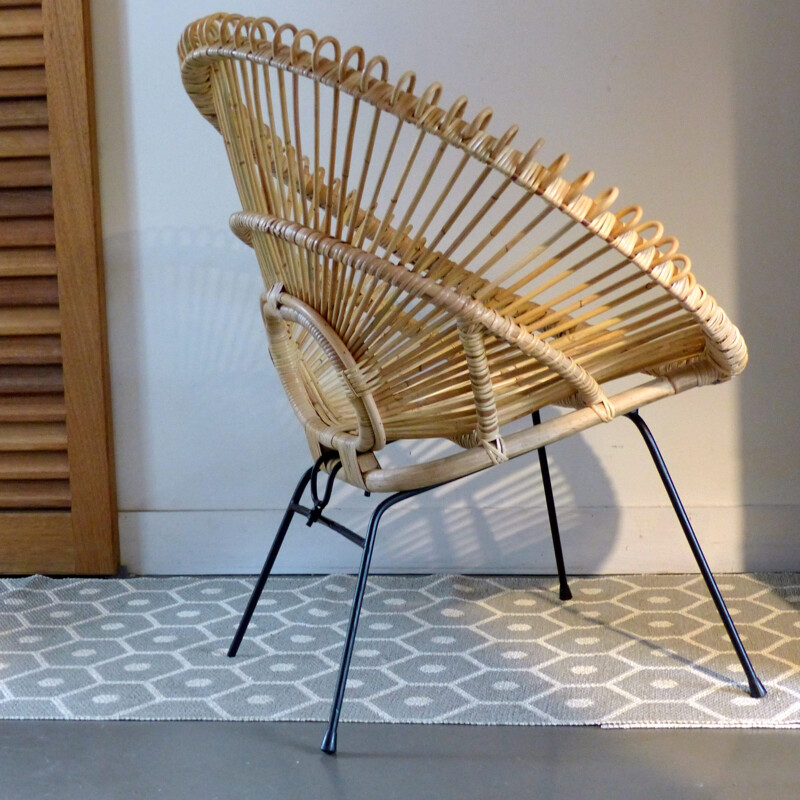 Vintage Rattan Sun Armchair - 1950s