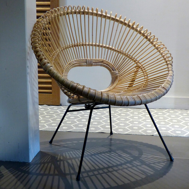 Vintage Rattan Sun Armchair - 1950s