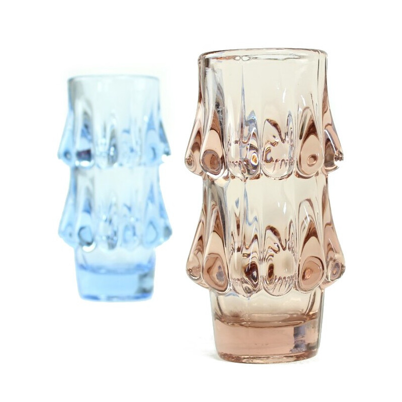 Pink and Blue Art Glass Vases by Jiri Brabec for Sklo Union Rosice - 1970s