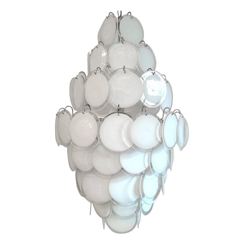 Vintage White Glass Disc Chandelier by Gino Vistosi - 1960s