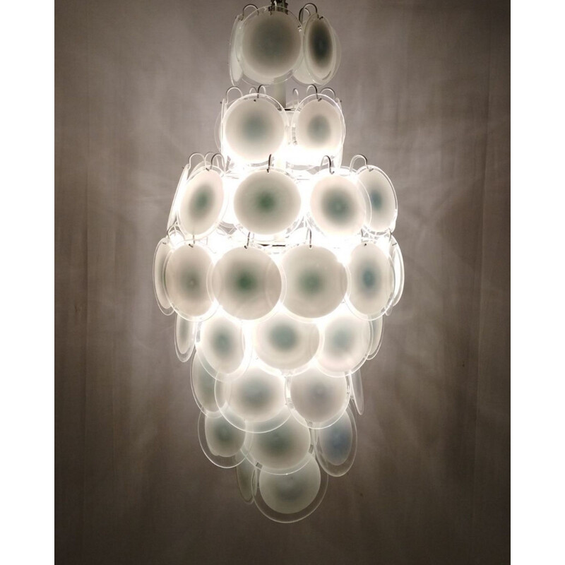 Vintage White Glass Disc Chandelier by Gino Vistosi - 1960s