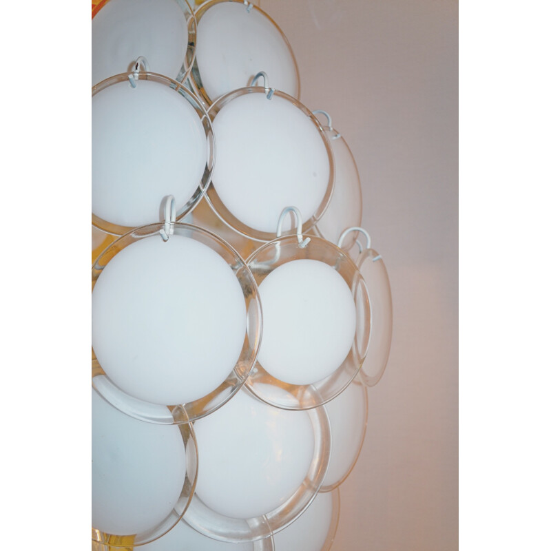 Vintage White Glass Disc Chandelier by Gino Vistosi - 1960s