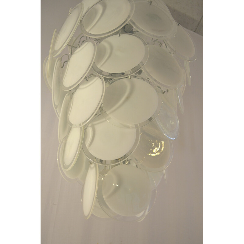 Vintage White Glass Disc Chandelier by Gino Vistosi - 1960s