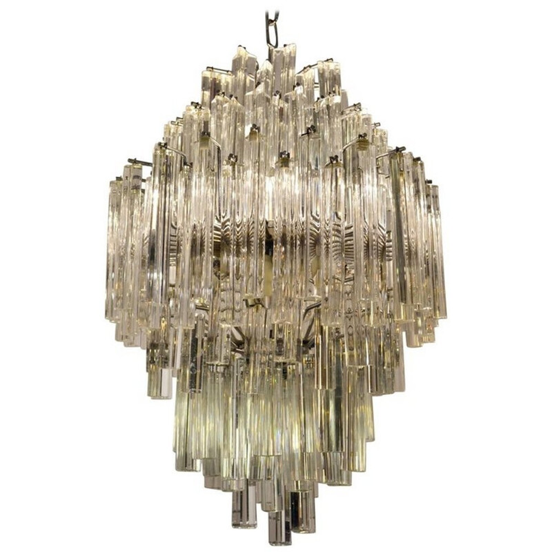 Crystal "Triedri" Chandelier in Murano glass by Venini - 1960s