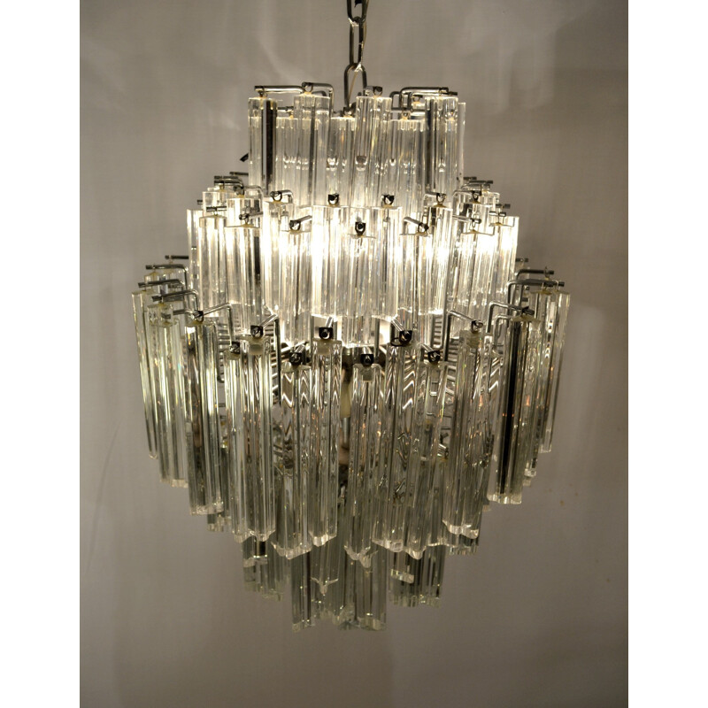 Crystal "Triedri" Chandelier in Murano glass by Venini - 1960s