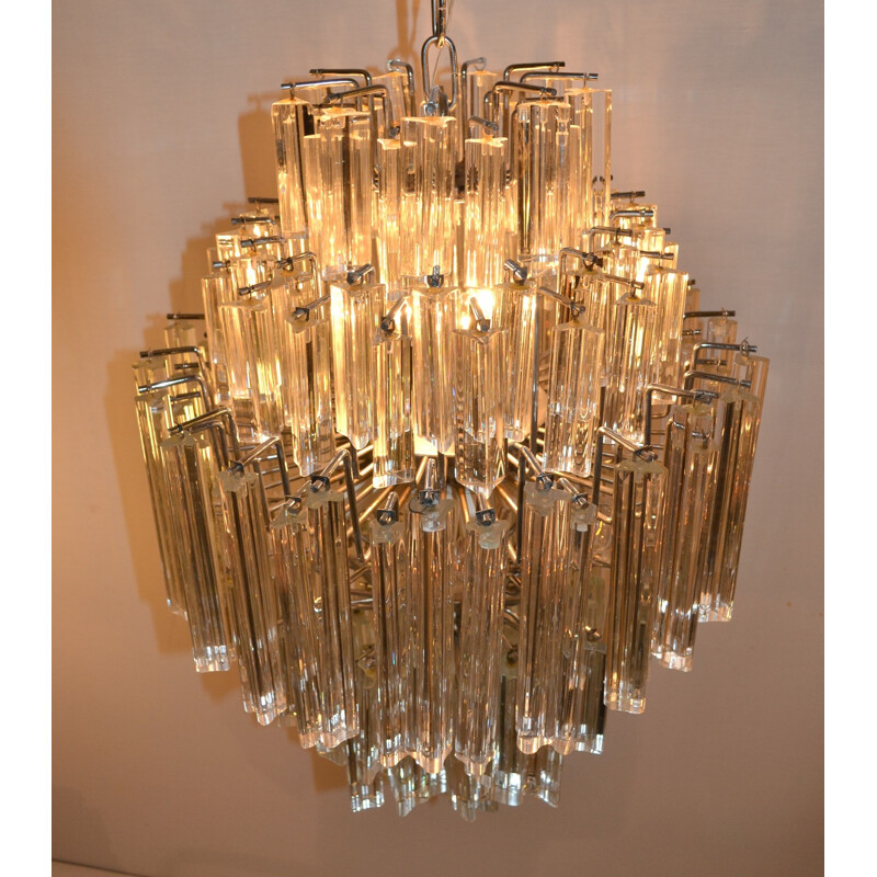 Crystal "Triedri" Chandelier in Murano glass by Venini - 1960s