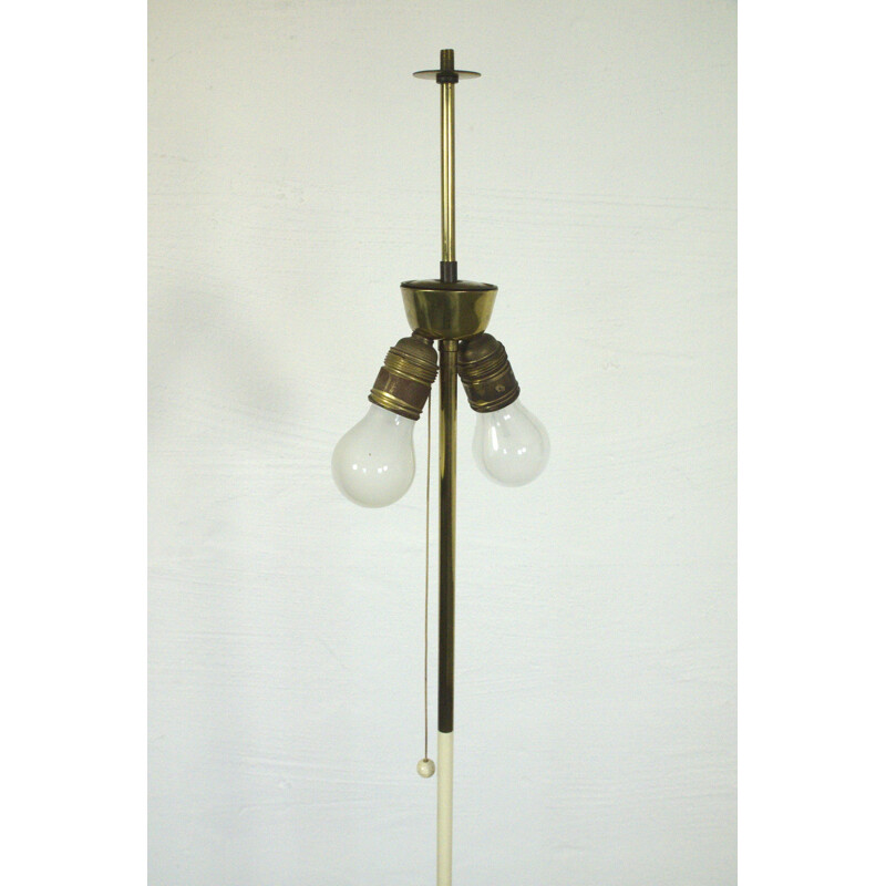 Lampadaire vintage avec trépied et abat-jour plissé - 1950