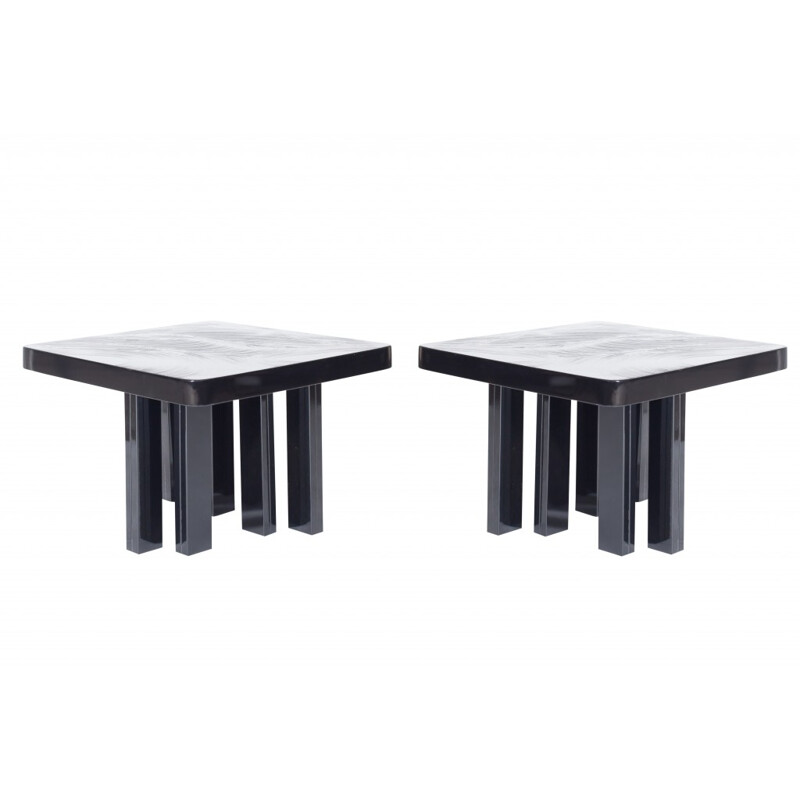 Paire de tables d'appoint en résine noire de Fernand Dresse - 1970