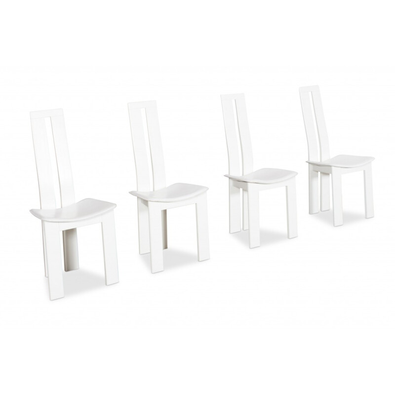 Suite de 4 chaises à repas en Cuir Blanc par Pietro Costantini - 1970