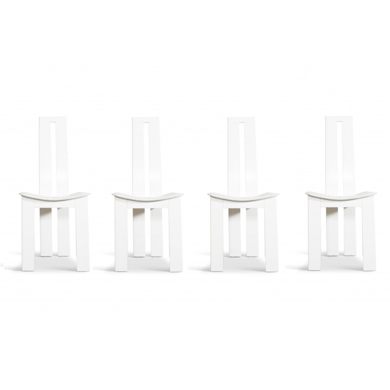 4 White Leather Dining Chairs by Pietro Costantini - 1970s