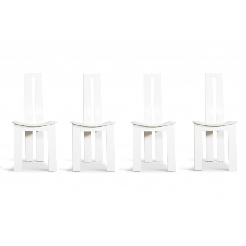 Suite de 4 chaises à repas en Cuir Blanc par Pietro Costantini - 1970