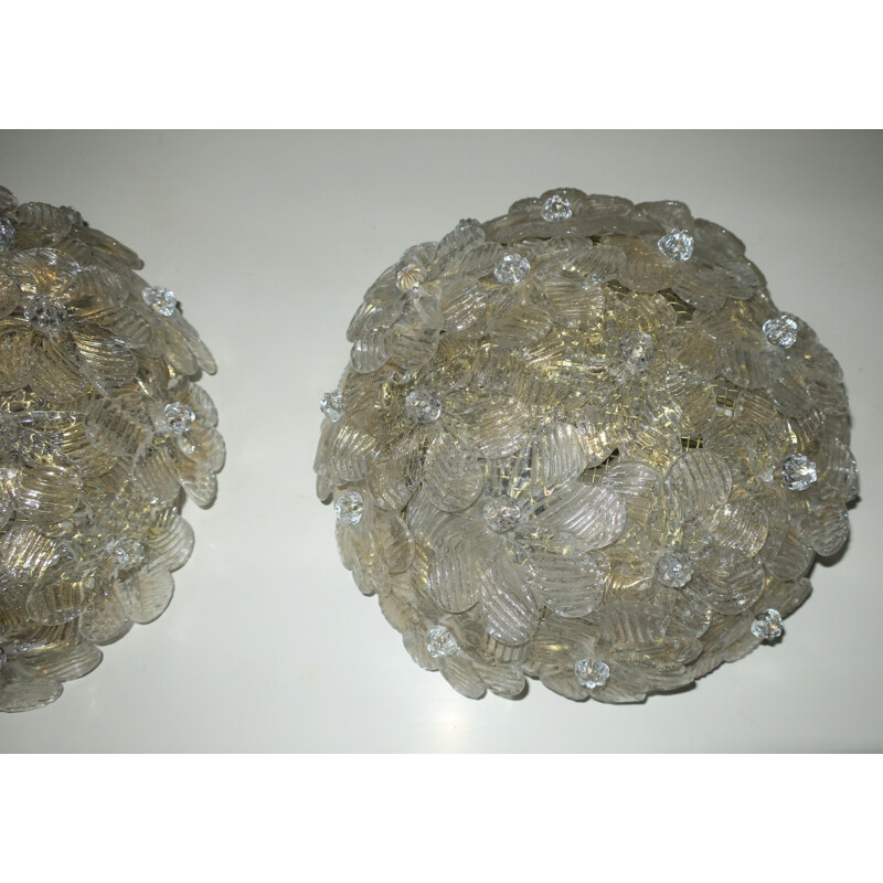Pair of Barovier and Toso Gold Fleck Many Flowers Sconces - 1940s