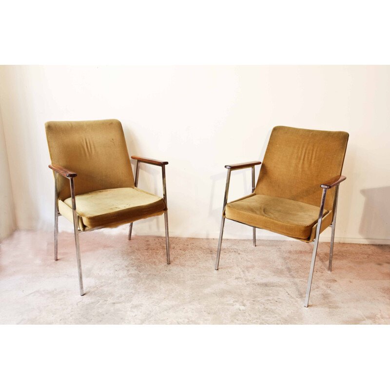 Pair of bronze green color vintage armchairs - 1960s