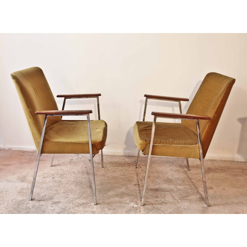 Pair of bronze green color vintage armchairs - 1960s