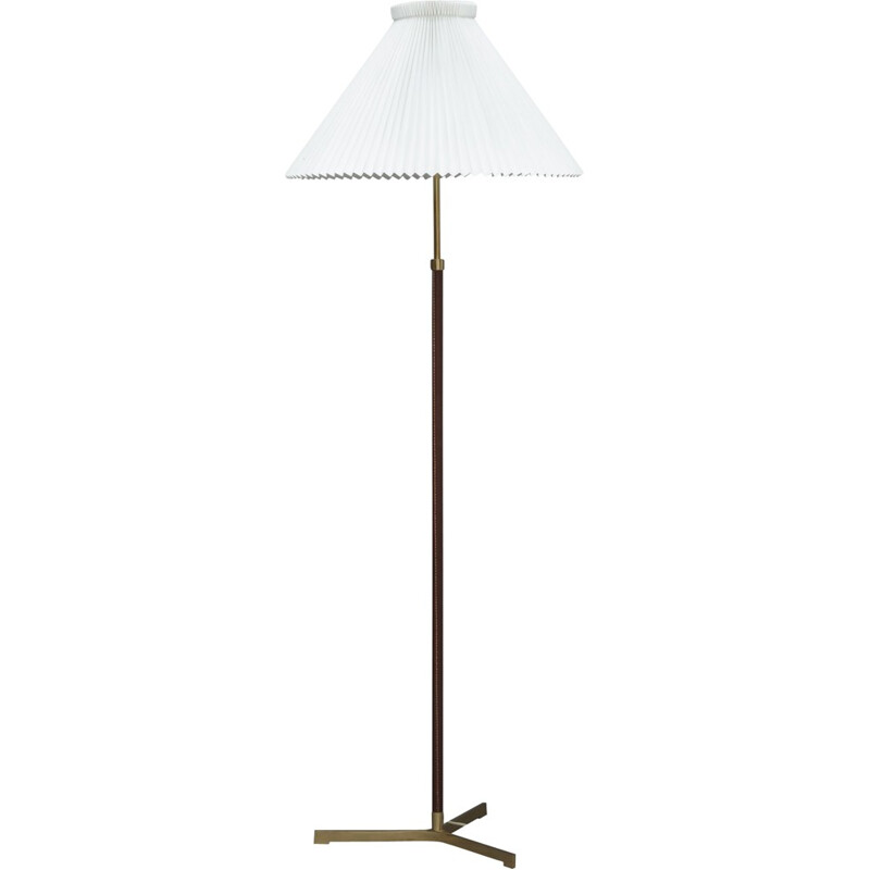 Vintage brass and leather floor lamp by Illum Bolighus - 1960s