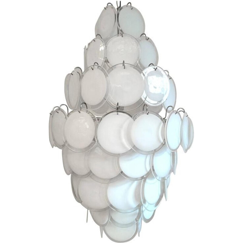 Vintage White Glass Disc Chandelier by Gino Vistosi - 1960s