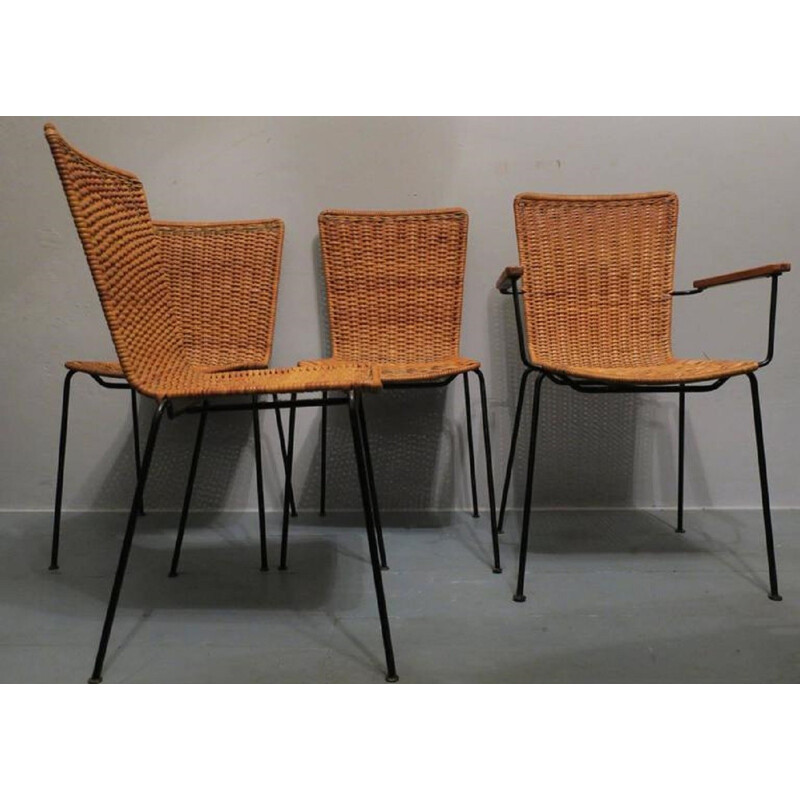 Set of Rattan and Iron Dining Chairs - 1960s