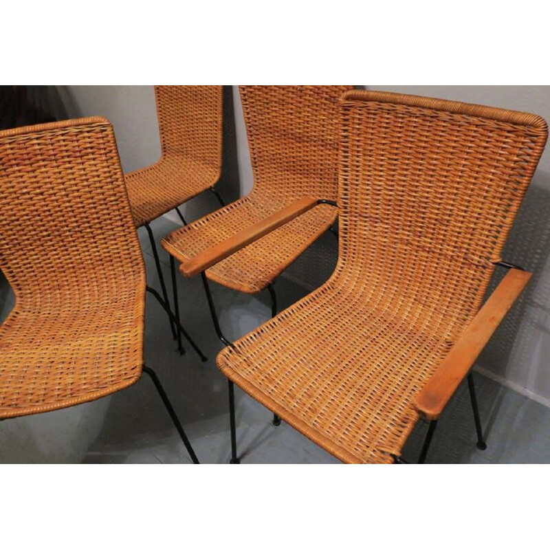 Set of Rattan and Iron Dining Chairs - 1960s