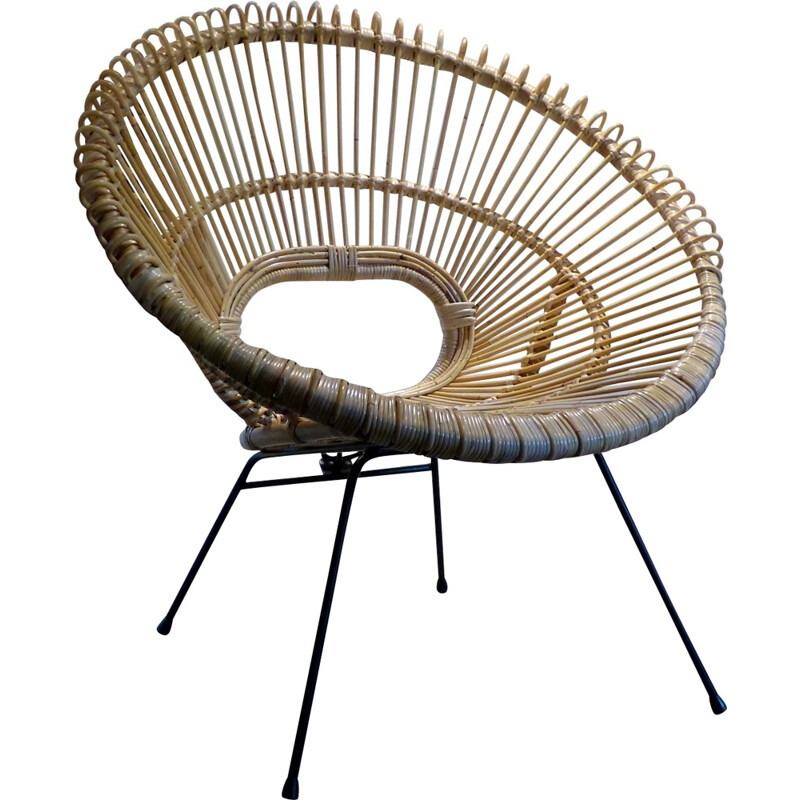 Vintage Rattan Sun Armchair - 1950s