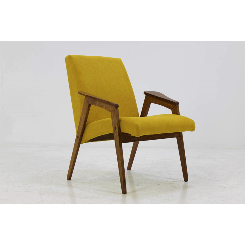 Vintage Oak Armchair in yellow fabric - 1960s