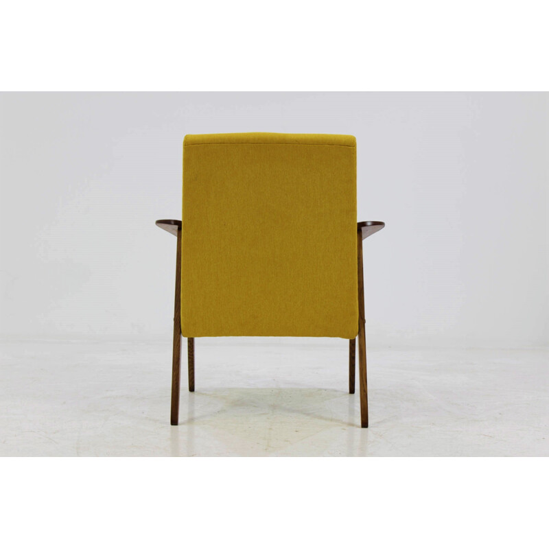 Vintage Oak Armchair in yellow fabric - 1960s