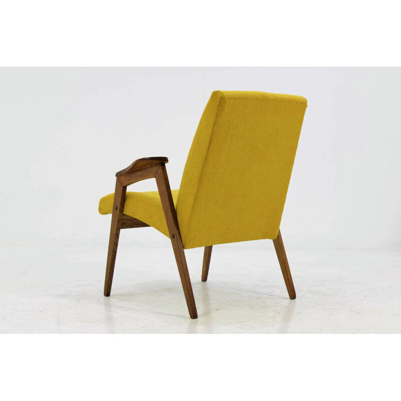 Vintage Oak Armchair in yellow fabric - 1960s