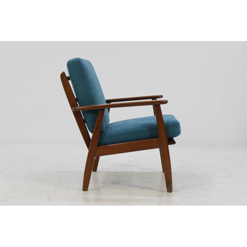 Vintage Danish Armchair in beechwood and blue fabric - 1960s