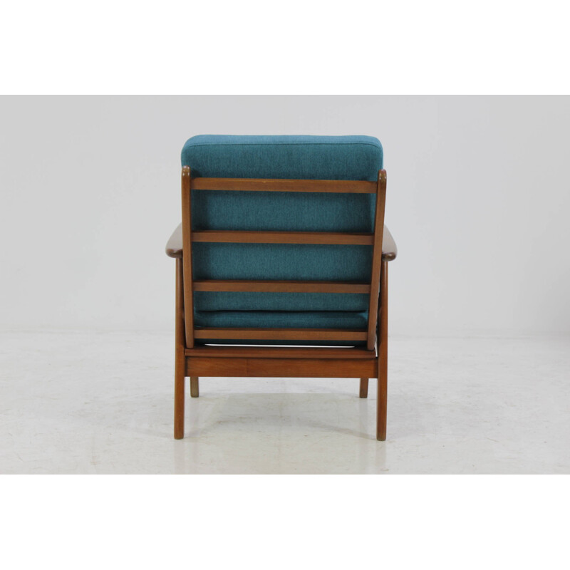 Vintage Danish Armchair in beechwood and blue fabric - 1960s