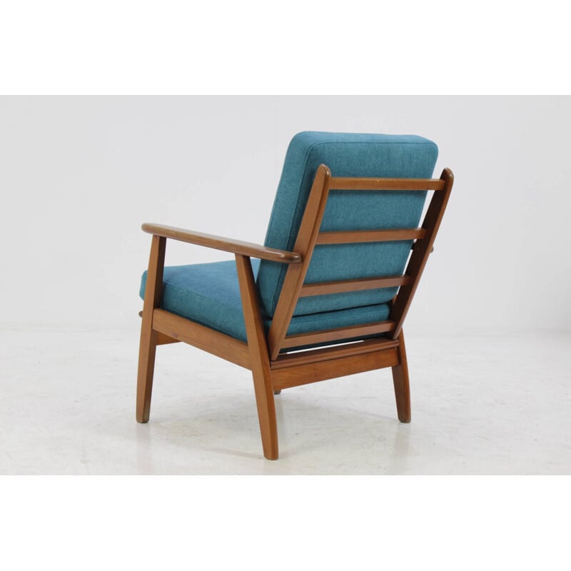 Vintage Danish Armchair in beechwood and blue fabric - 1960s