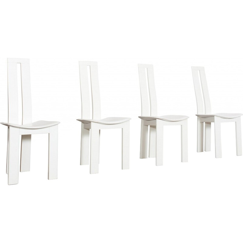4 White Leather Dining Chairs by Pietro Costantini - 1970s